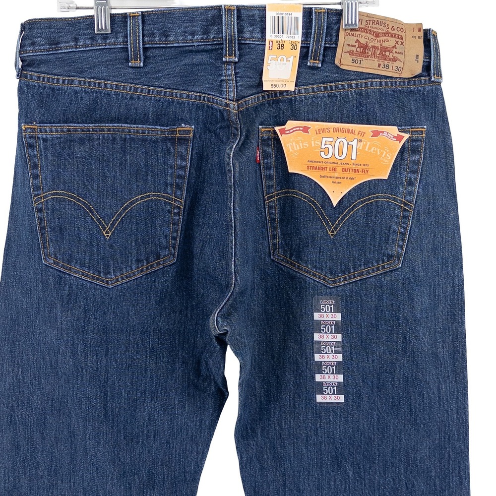VTG NWT Deadstock Levis Mens 38x30 501 Original Fit Jeans Blue Button Fly Y2K - Picture 6 of 16